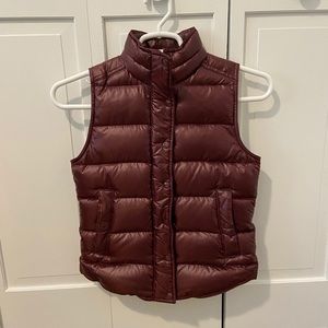 J. Crew Shiny Down Puffer Vest Burgundy